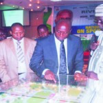 Rivers State Governor, Rt Hon Chibuike Amaechi (2nd right) flanked by Engr Sani Ndanusa, Minister/chairman, National Sports Commission (right) and Chief Patrick Ekeji, Director-General National Sports Commission, while inspecting the prototype of the game village for the national sports fiesta, held at the Hotel Presidential, Port Harcourt, yesterday