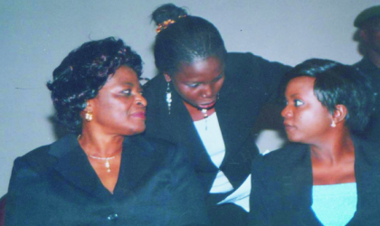 United Nations officer on Drugs and Crime (UNODC) and National Programme coordinator, Judicial Reforms, Mrs Ugonna Ezekwen (left) conferring with Julcit Daudu, Research Fellow, National Judicial Institute (right) and Dr Abigail Nrisika, Public Relation Consultant to United Nations on Drugs and Crime, Judicial reform project, at the Judiciary Town Hall meeting jointly organised by UNODC  and Rivers State Judiciary at Ministry of Justice auditorium on Monday. Photo: Egberi Sampson