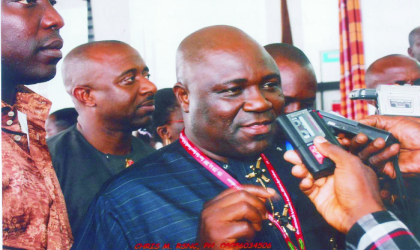 Newly elected president of Commonwealth Parliamentary Association and Speaker, Rivers State House of Assembly, Rt Hon Tonye Harry, answering questions from Journalists, at the opening ceremony of the CPA conferecne in Port Harcourt, last Monday.