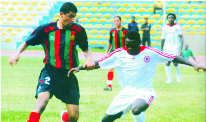 Heartland striker, John Owoeri in action against FAR of Morocco, during a Champions League match in Owerri.