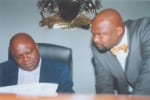 Speaker, Rivers State House of Assembly, Rt. Hon. Tonye Harry (left) going through a document with the House Leader, Hon. Chidi Lloyd (Emohua) during delibrations on a bill at the Assembly Chambers in Port Harcourt, recently. Photo: King Osila
