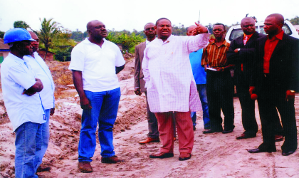 Rivers State Deputy Governor, Engr Tele Ikuru (middle), with project manager, Rivigo JV Nigeria Ltd, Engr Saba Jubril (3rd left) during an inspection of the Ogoni -Andoni-Opobo Unity Road, recently.