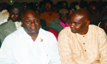 Speaker, Rivers State House of Assembly, Rt Hon Tonye Harry (left) and Hon Magnus Abe , Secretary to State Government, listening to a paper presentation on “Free Budgeting”, at a budget seminar, held at the  auditorium of Ministry of Justice, last Tuesday