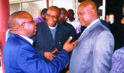 L-R: Mr Bolaji Ogunseye, Guest Speaker, Rev B.F.Wabara, out-going Rivers/Bayelsa state branch chairman, Manufacturers Association of Nigeria (MAN), Mr Ogbonna Nwuke, Rivers State Commissioner of Commerce and  Industry at the 25th AGM of MAN held at Delta Hotels, Port Harcourt.