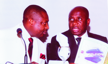 Rivers State Governor, Rt Hon Chubiuke Amaechi (right) discussing with Health Commissioner, Dr Sampson Parker, during the commissioning of the Modular Operating Theatre at Braithwaite Memorial Specialist Hospital,(BMSH) Friday