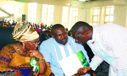 Pic 1; Wife of Rivers State Governor, Dame Judith Amaechi (left) discussing with Deputy Governor,  Engr. Tele Ikuru, (centre) and Hon. Magnus Abe, Secretary to the State Government at a church service to mark the 2009 Independence day celebration, yesterday