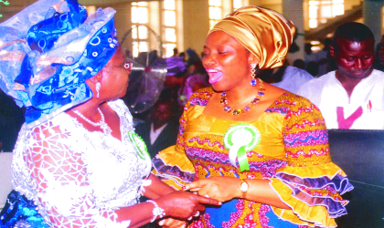 Pic 2; Wife of Rivers State Governor, Dame Judith Amaechi (right) chatting with former Deputy Governor’s wife, Dame Christy Toby, during the inter-denominational church service, marking the 49th Independence anniversary at St. Paul’s Cathedral, Diobu, Port Harcourt, yesterday. Photo: Egberi Sampson