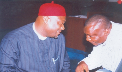 Deputy Speaker Rivers State House of Assembly, Hon Dumamene Deekor (right) listening to the leader of the House, Hon Chidi Lloyd at a sitting of the House, last week.