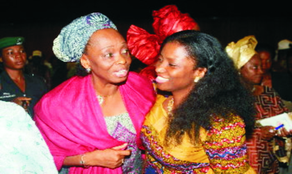 Wife of Rivers State Governor Dame Judith Amaechi, in a warm embrace with her Ebonyi State counterpart, Chief Mrs Josephine Elechi during the official launching of campaign on Accelerated Reduction Of Maternal Mortality In Africa (CARMMA), Abuja recently.