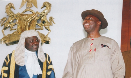 Rivers State Governor, Rt Hon Chibuike Rotimi Amaechi (right) with the Speaker of the State House of Assembly, Rt Hon Tonye Harry during the former’s visit to the Assembly as part of activities to mark his 2nd year in office, Thursday. Photo: Chris Monyanaga