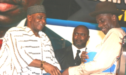 Rivers State Governor, Rt. Hon. Chibuike Rotimi Amaechi (right) presenting a copy of his Account of Stewardship to Alhaji Abubakar Baraje National Secretary of PDP during the event marking his second anniversary celebration in Port Harcourt, last Monday.