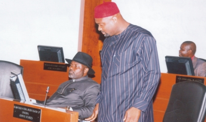 Leader, Rivers State House of Assembly, Hon Chidi Lloyd (standing) presenting a bill aimed at checking the performance of  Local Government Councils in the state at the House sitting, Monday