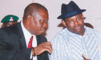 Rivers State Deputy Governor, Engr Tele Ikuru (right) listening to Engr Goodlife Nmekini, Governor’s Special Adviser on ICT at the launch of Government E-Service Portal, yesterday. Photo: Chris Monyanaga