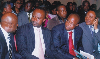 Rivers State Attorney General and Commissioner for Justice, Mr Ken Chikere (left), Commissioner for Local Government, Chieftaincy and Community Affairs, Dr Tammy Danagogo, Commissioner for Urban Development, Barrister Osima Ginah and their Finance counterpart, Hon Feyii George at the lunch of the state E-Service Portal in Port Harcourt, yesterday.