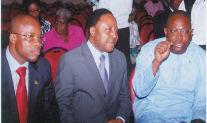 Rivers State Commissioner for Health, Dr Sampson Parker (right) discussing with his counterparts of the Finance and the Urban Development Ministries, Hon George Feyii (centre) and Barrister Osima Ginah respectively at the launch of the State Government E-Service Portal in Port Harcourt, recently.