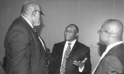 Rivers State Commissioner for Urban Development, Barr Osima Ginah (right), former National President of Nigeria Bar Association, Barr OCJ Okocha (SAN) (left), and Dr Theo Osanakpo (SAN), during a stakeholders’ meeting at Government House, Port Harcourt, recently.