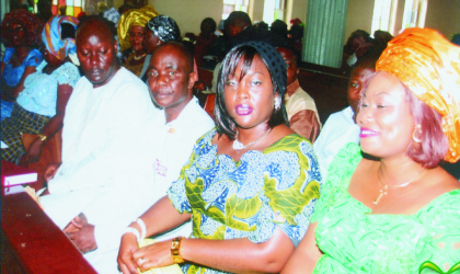 L-R: Chairman, Nigeria Union Journalists (NUJ) Rivers State Council, Mr Opaka Dokubo, Permanent Secretary of Ministry of Information, Dr Godwin Mpi,  representing the Commissioner, Commissioner for Women Affairs, Mrs Manela Izuwo, representing wife of the state governor, and wife of NUJ chairman, Mrs Sogbeba Dokubo at the Church Service to mark 2009 Rivers NUJ Press Week, at St. Cyprian’s Anglican Church, Port Harcourt, last Sunday. Photo: Chris Monyanaga.