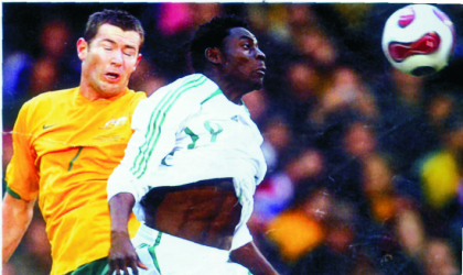 dec020903 Super Eagles’s Obafemi Martins (right) in action. There are fears if his latest injury scare will allow him feature in Angola.