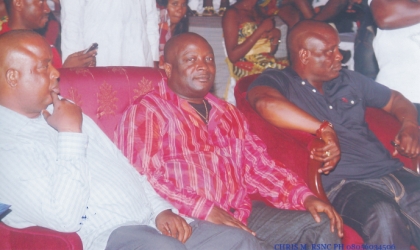 Member, Rivers State House of Assembly, Hon. Otelemaba Amachree (centre) flanked by Rivers State Commission for Culture and Tourism, Hon Marcus Nle Eji (right) and Hon. Felix Nweke, Commissioner for Youths Development, at the Gala Night marking the end of the CARNIRIV 2009, at the weekend.