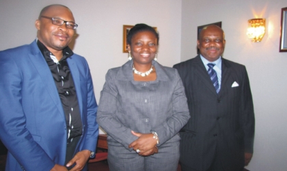 jan011002 Wife of Rivers State Governor, Judith Amaechi flanked by chairman, Rivers State Universal Basic Education Board , Mr Alli Oruitemeka and a member of the board, Lucky Worluh during a courtesy visit to Government House, Port Harcourt recently.
