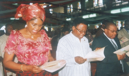 Rivers State Head of Service, Mrs Esther Anucha and her husband, Dr Dominic Anucha and President Customary Court of Appeal, Justice Peter Agumagu at 2010 Armed Forces Remembrance Day celebration at St Cyprians Anglican Church, Port Harcourt last Sunday