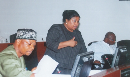 jan141003 Hon Maureen Tamuno (standing) contributing to the Rivers State Multi-Door Bill 2010 on the floor of the House last Tuesday, by her right is Hon Tamunosisi Gogo Jaja. Photo: Chris Monyanaga