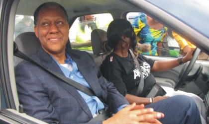 jan181001 Minister of State for Petroleum Odein Ajumogobia SAN driven by a beneficiary of ESI Lady Cabbies, during the commissioning of the second batch of 60 vehicles in Port Harcourt at the weekend.