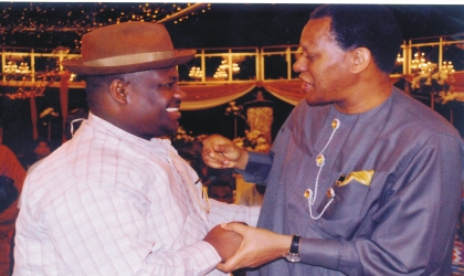 jan240903 Rivers State Deputy Governor, Engr Tele Ikuru (left), exchanging pleasantries with Minister of State for Petroleum, Mr Odein Ajumogobia, during the Justice Oputa Awards at Thisday Dome, Abuja, recently.