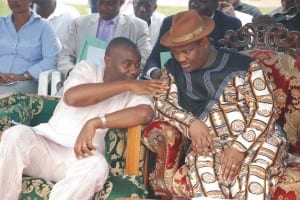 Rivers State Deputy Governor, Engr Tele Ikuru (right) exchanging views with the Secretary to Rivers State Government and Chairman of NYSC Governing Board, Hon Magnus Abe, at the passing out ceremony of the Batch ‘A’ 2009 corps members, at Isaac Boro Park, Port Harcourt, yesterday.