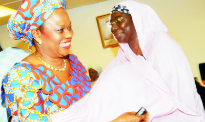 Former Minister of Information and Communications, Prof Dora Akunyili (left), with Prof Ruqaiya Rufai, during the screening of ministerial nominees in Abuja,  Monday. Photo: NAN