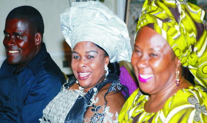 Wife of the Acting President, Mrs Patience Goodluck Jonathan  (centre),Mrs Josephine Anenih (right) and the chairman, State House Press Corp, Mr Daniel Idono, during the Easter party for the Corp in Abuja, last Friday.