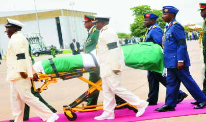 Remains of late President Umaru Yar'Adua being conveyed  from Abuja to Katsina for  interment yesterday. Photo: NAN