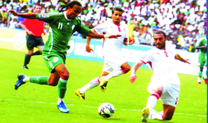 Super Eagles flying attacker, Osaze Odemwingie taking on an opponent, during the world Cup qualifier