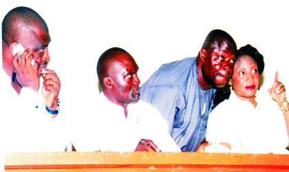 Chairman, Rivers State House of Assembly Committee On Health, Hon Irene Inimgba (right) listens to Secretary of the committee, Dr Gbara Nwiwa. With them are other members of the House, Hon Charles Nwile (2nd left) and Hon Golden Chioma, during public hearing on a bill on Rivers State Primary Healthcare Board, at the floor of the Assembly, last Friday.