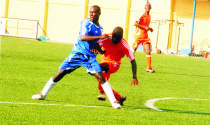 Mighty Sparrows’ Francis Edookor (14) scorer of his team’s goal against Ministry of Health, yesterday.