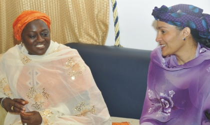 Wife of Niger State Governor, Hajiya Jummai Aliyu (left) discussing with the Senior Special Assistant to the President on MDGs, Hajiya Amina Al-Zubair, during a courtesy visit on the governor's wife in Minna on Tuesday