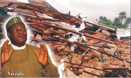 The rubble of the twin bungalow belonging to Dr Nwaedozie Aneke, which was destroyed last Saturday at Eneka, Port Harcourt