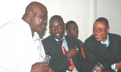 FRED21061002 Engr Larry Nyeche, Director, Health Management Board (left) conferring with Pastor Paul Damgbo of Logos Ministries Church (2nd left), Rev Josaih Abayim of Intercessory Ministries, PH (right) during pastor’s birthday celebration in Port Harcourt, last Saturday.
