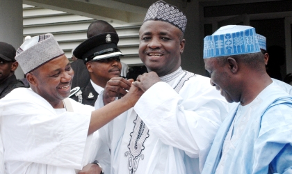 03071002 L-R: Vice President Namadi Sambo, Governor Aliyu Magatakarda Wamakko of Sokoto State and his Kaduna State counterpart, Governor Patrick Yakowa at the valedictary session organised by the Northern Governors Forum (NGF) in honour of the Vice President, in Kaduna, yesterday. Photo: NAN