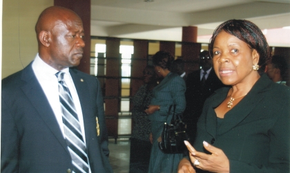 FRED05071001 Rivers State Attorney-General ansCommissioner for Justice, Mr Kenneth Chikere (left), listening to Rivers Solicitor-General, Barr Mina Benibo, during a courtesy visit to the Rivers Ministry of Justice by Nigerian Bar Association (NBA), Port Harcourt Branch, last Friday. Photo: Chris Monyanaga