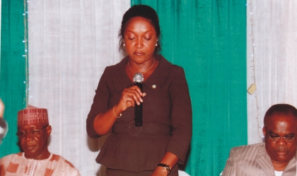 FRED05071002 Special Assistant to Rivers State Attorney-General and Commissioner For Justice, Barr Mrs Mercy Okey-Chinda (standing) representing her boss during the workshop organised by Code of Conduct Bureau for Local Government Chairmen at Delta Hotel, Port Harcourt, last Wednesday. Photo: Chris Monyanaga