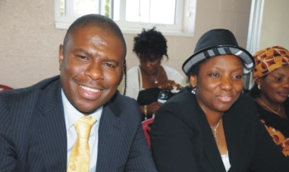 Wife of Rivers State Governor, Dame Judith Amaechi and Rivers State Commissioner for Works, Dakuku Peterside, during the wedding of Barrister Sotonye Lawson, former aide of Rivers First Lady to Mr Edward in London, recently.