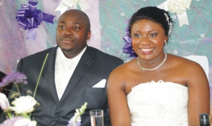 FRED08081002 Former S. A. to Rivers State First Lady, Barrister Sotonye Lawson with her husband, Mr Edward during their wedding reception in London