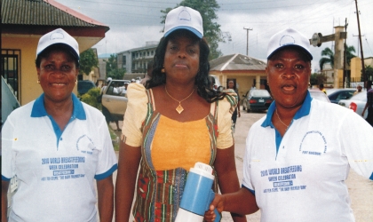 FRED09081002 L-R:Nutrition Officer, Port Harcourt Local Government Area of Rivers State, Okpara Eberechi, Supervising Councillor for Women Affairs, Hon. Ego Oko and Felicia Osazuwa, during the 2010 World Breast Feeding Week celebration in Port Harcourt, last week.
