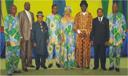 L-R: Mr kunle Ogunwomojo, Director Farm Support Services Ltd, Mr K. A. Obateru, Manager, Public Affairs, PH Refining Company Ltd, Pastor Lawrence Bereiweriso,Coordinator, Ministry of Employment, Rivers State, Mr Andy Odeh, Manager, Community Relations, NLNG, Siene Allwell-Brown, GM. External Relations, NLNG, HRH Temple M. Jamala, the Omele Odua, Mr Dic-Isotu, Director, Ministry of Youth Dev. Rivers state, and Mr Oluwatoyin Alabi, MD Integrated Catering Company Ltd at the NLNG's Economic Empowerment Day in Port Harcourt last Wednesday..