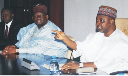 FRED051101 From right: Vice President, Namadi Sambo, Minister of Transport, Alhaji Yusuf Suleiman and Special Assistant to the President on the Niger Delta, Mr Timi Alaibe, at a meeting on the review of amnesty programme in Abuja, on Monday