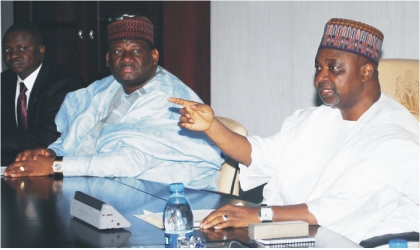 From right: Vice President, Namadi Sambo, Minister of Transport, Alhaji Yusuf Suleiman and Special Assistant to the President on the Niger Delta, Mr Timi Alaibe, at a meeting on the review of amnesty programme in Abuja, on Monday