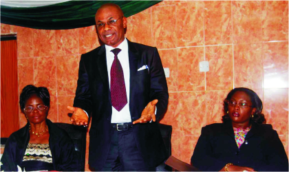 FRED19111001 From left: Chairman, Rivers State House of Assembly’s Committee on Women Affairs, Mrs Felicia Taneh; Executive Director, Centre for Constitutional Rights and Justice, Mr Churchill Ibeneche and Rivers State Commissioner for Women Affairs, Mrs Manuela George-izunwa, at a forum on Gender and Equal Opportunities in Port Harcourt, last Wednesday.