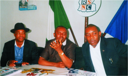 FRED011201 L-R: Rivers State Commissioner for Urban Development, Barrister Osima Ginah, member of Rivers State House of Assembly, Hon Hope Ikiriko and Special Adviser to Rivers State Governor On Statistics, Strategic Planning, Okey N. Okirie, during a roundtable chat between the Two Million-Man-March Committee and The Tide Editorial Board, in Port Harcourt, on Monday. Photo: Egberi A. Sampson