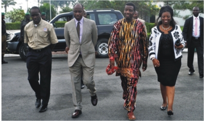 Rivers State Governor, Rt. Hon. Chibuike Rotimi Amaechi (2nd left), his wife, Judith, receiving the General Overseer, Redeemed Christian Church of God, Pastor Enoch Adeboye at Government House, Port Harcouirt, recently. With them is a pastor of the church, Belema Ogbunge.  Photo: Chris Monyanaga